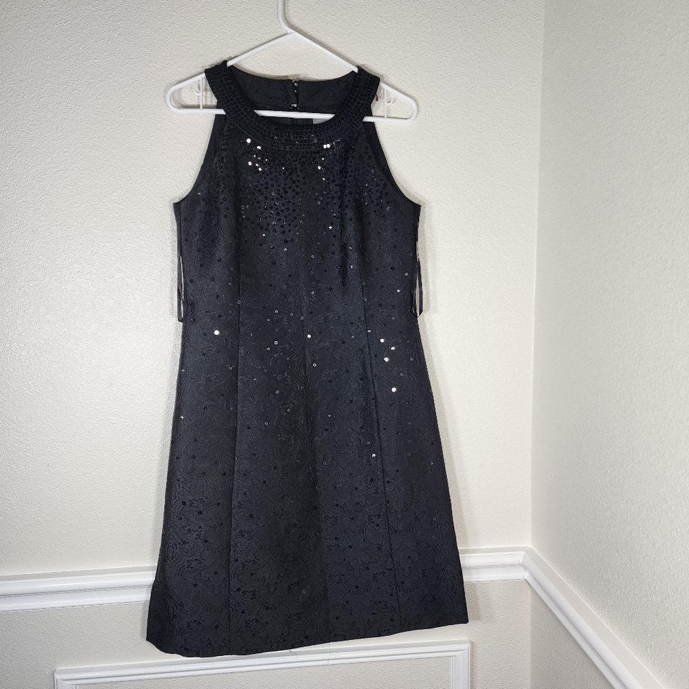Ann Taylor Women's Black Sequenced  Brocade Floral  Cocktail Dress US Size 6 - Picture 12 of 14